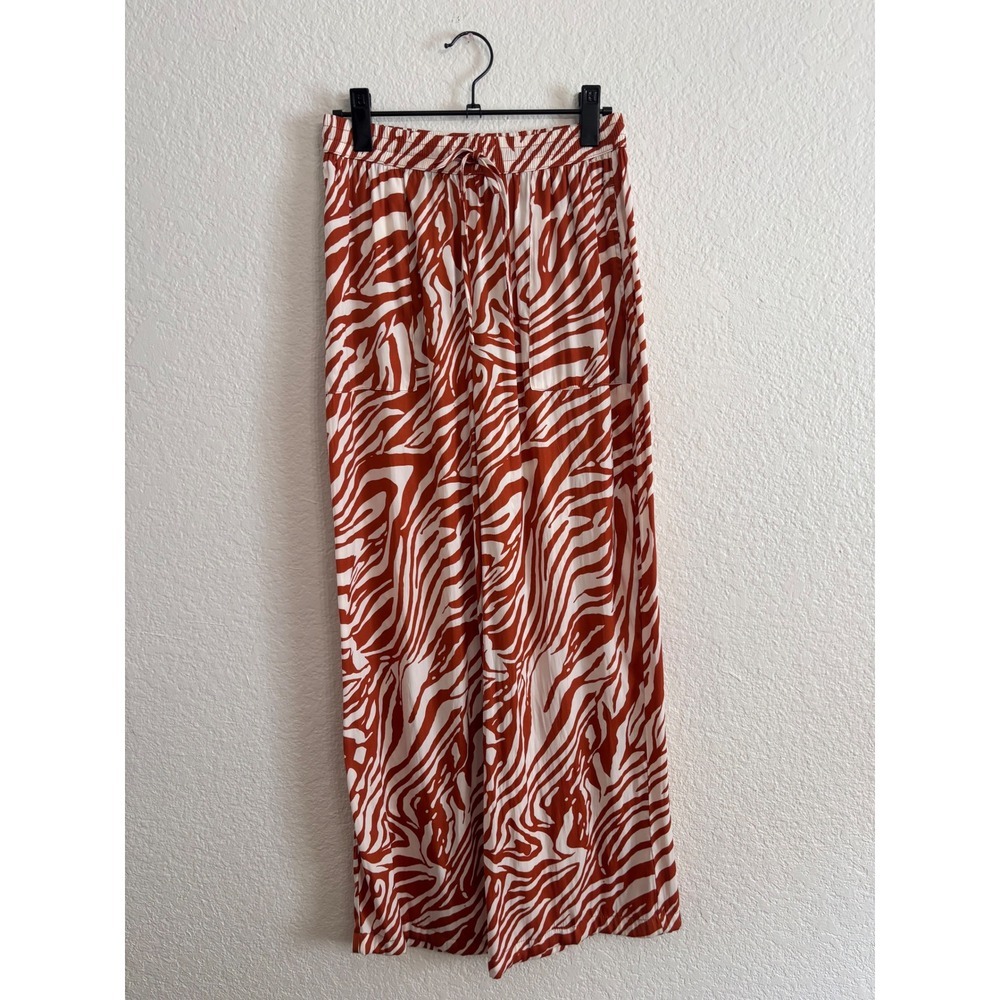Joie Zebra Print Wide Leg Pants XS Excellent Orange White Drawstring Relaxed